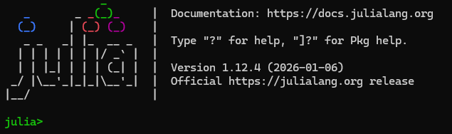 Screenshot of the Julia REPL (Read-Eval-Print Loop) interactive terminal